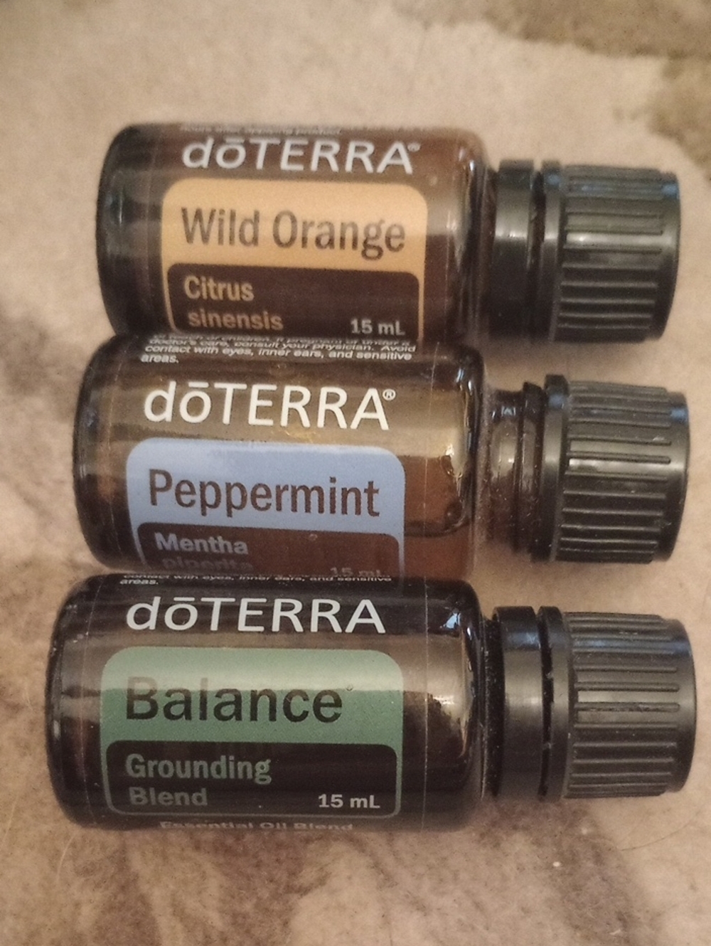 doTERRA Peppermint, Wild Orange & Balance Essential Oil Trio - Green/Blue/Orange
